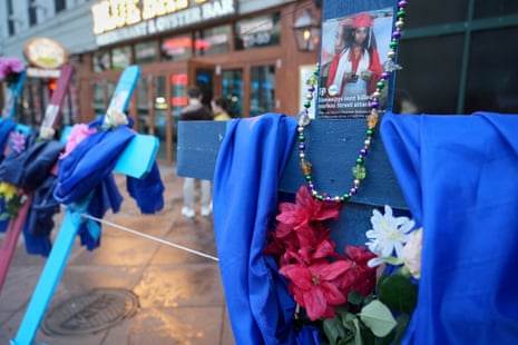 A memorial to the victims of a deadly truck attack is seen on Canal Street in the French Quarter on Friday in New Orleans. Photograph: George Walker IV/AP