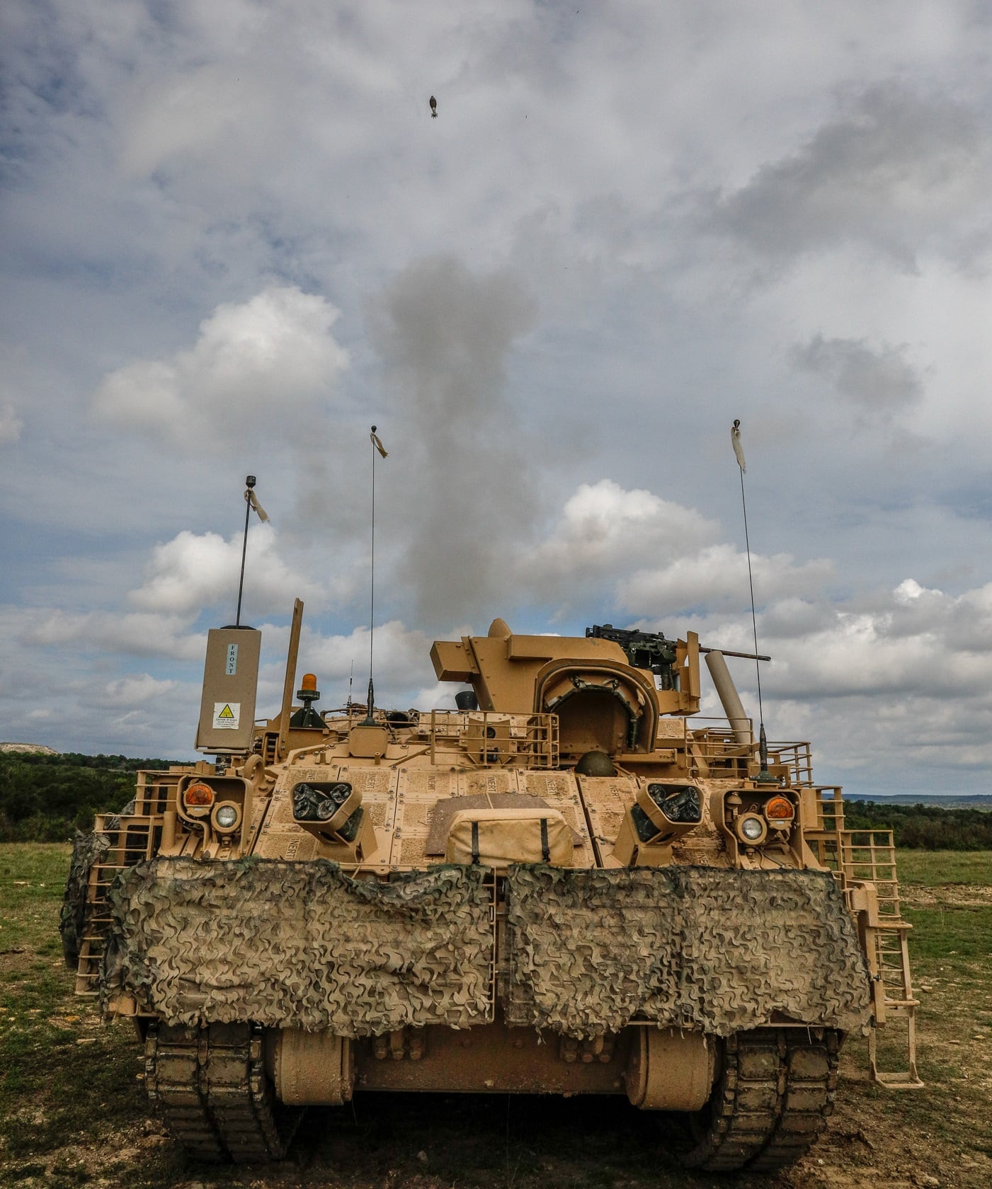 Indirect Fire Infantryman from 4th Squadron, 9th U.S. Cavalry Regiment “Dark Horse,” 2nd Armored Brigade Combat Team, 1st Cavalry Division, conduct mortar training in the Armored Multi-Purpose Vehicle (AMPV) variant at Curry Mortar Complex, Fort Hood, Texas. The 2nd BCT in conjunction with the U.S. Army Operational Test Command completed field testing of the AMPV Sept. 24.