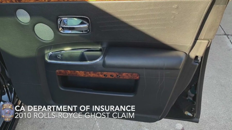 Video footage from the California Department of Insurance shows interior damage allegedly caused by a man in a bear costume in a suspected insurance fraud case in January 2024.