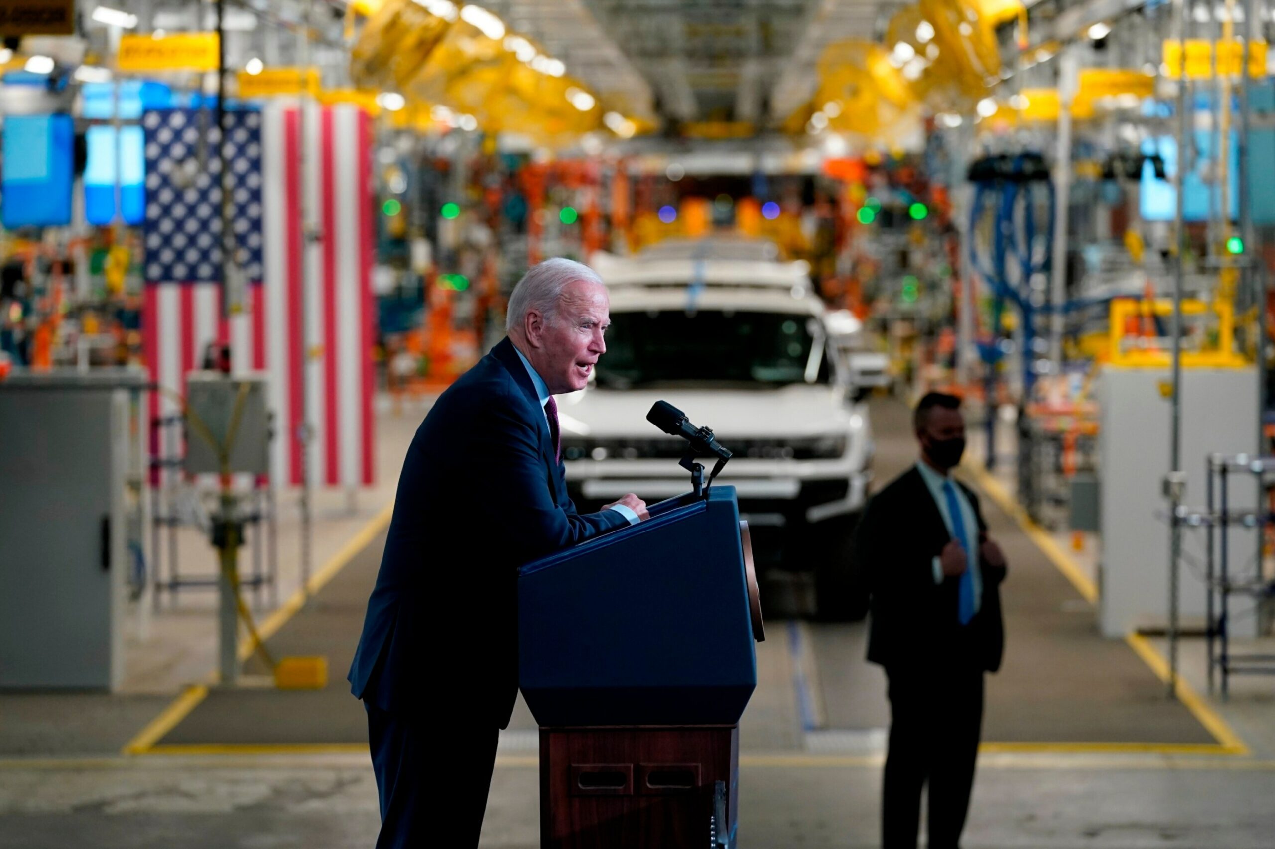 President Joe Biden speaks during a visit to the General Motors Factory ZERO electric vehicle assembly plant on Nov. 17, 2021, in Detroit.