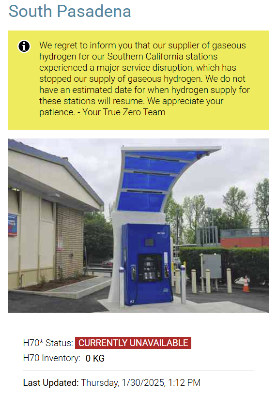 There are only a handful of hydrogen filling stations in California, and a significant proportion are currently out of order.